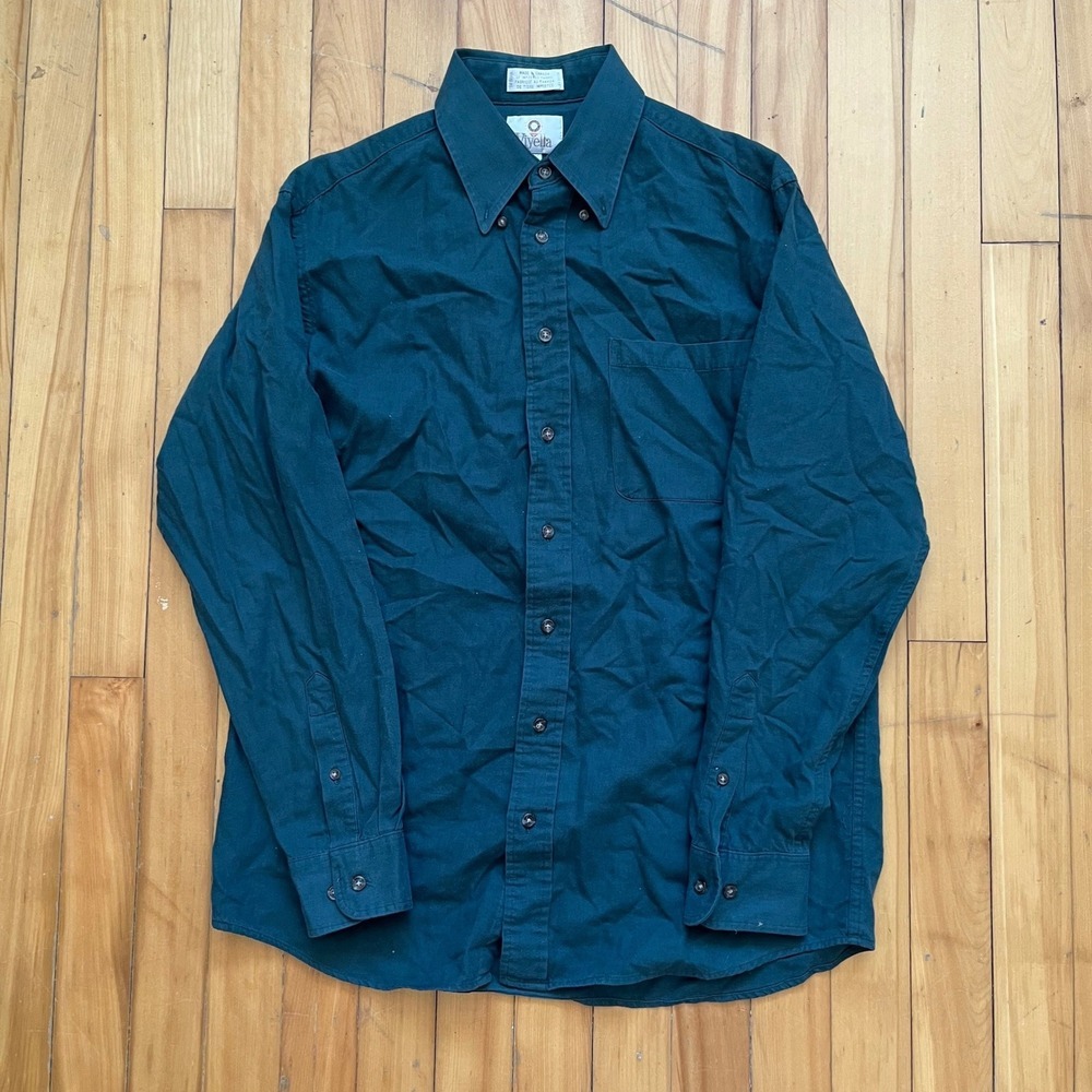 Viyella Wool Blend Button Up Shirt Dark Teal Medium Long Sleeve Made in Canada